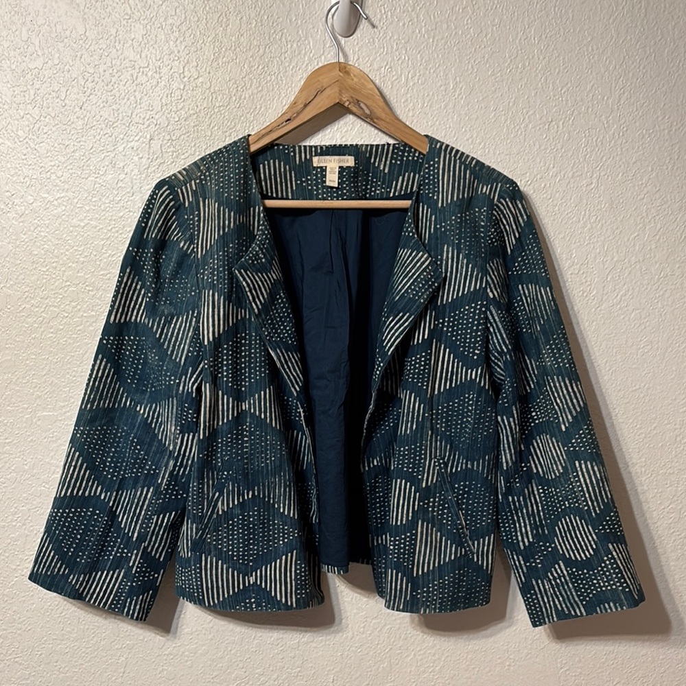 Eileen Fisher Blue Geometric Jacket